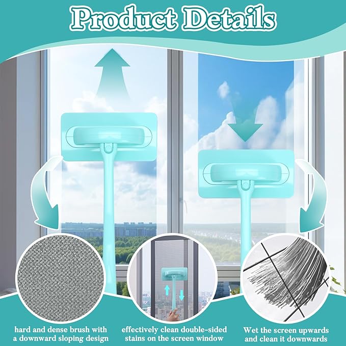 Detachable Window Screen Cleaner Tool with Wet and Dry Dual-Use - All-in-One Mesh Scrubber, Window Track and Groove Cleaning Brush Kit (8 Pack)