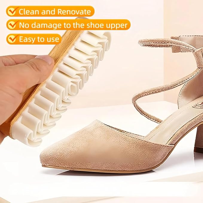 Suede Shoe Brush and Eraser, 2025 New Suede Brush and Eraser, Soft Suede Shoe Brush Cleaner, Suede Cleaning Brush for Shoes, Bags, Jacket, Purse, Sofa with Wooden Handle, Stain Eraser (1pcs)