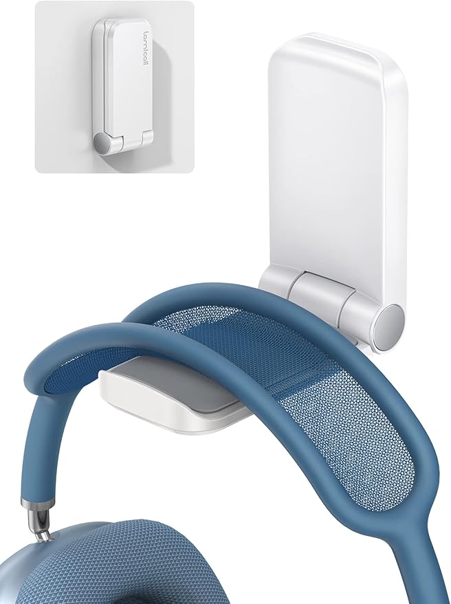 Lamicall Headphone Stand, Sticky Headset Hanger - Adhesive Headphone Holder Hook Mount, Headset Stand Holder Clip Under Desk, Earphone Clamp for Airpods Max, HyperX, Sennheiser, White