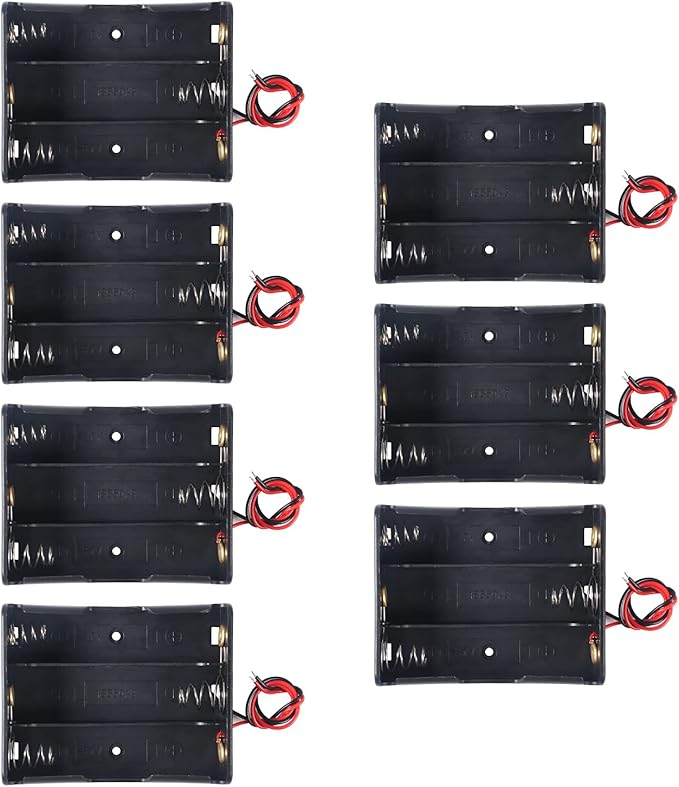 7PCS 18650 Battery Holder Bundle with Wire 18650 Battery Holder Case 3.7V, 3 Slot DIY Battery Storage Boxes, 3 Slot Black Plastic Batteries Case for 18650 Battery