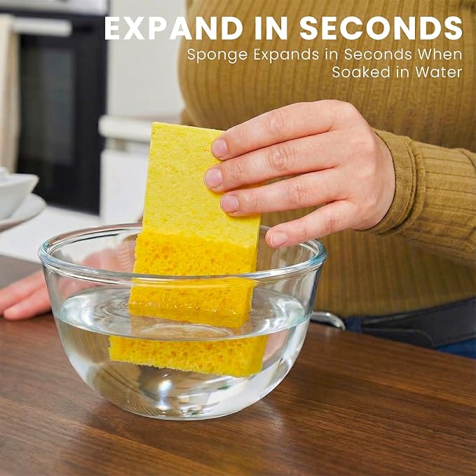 Kitchen Sponges, 12 Count, Non-Scratch Compressed Natural Cellulose Sponges for Dishes, Biodegradable & Compostable, Pop-up for Easy Storage, DIY Crafts and Cleaning