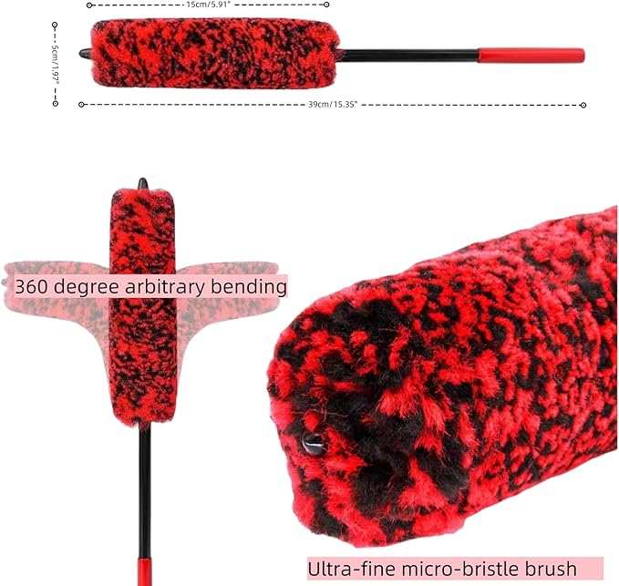 4PCS Wheel Brush Kit for Cleaning Wheel and Tire, Wheel and Rim Brush, Car Detailing Brushes, 360 Degree Bendable & Durable Car Wheel Rim Cleaner Brush Set (Red&Grey)