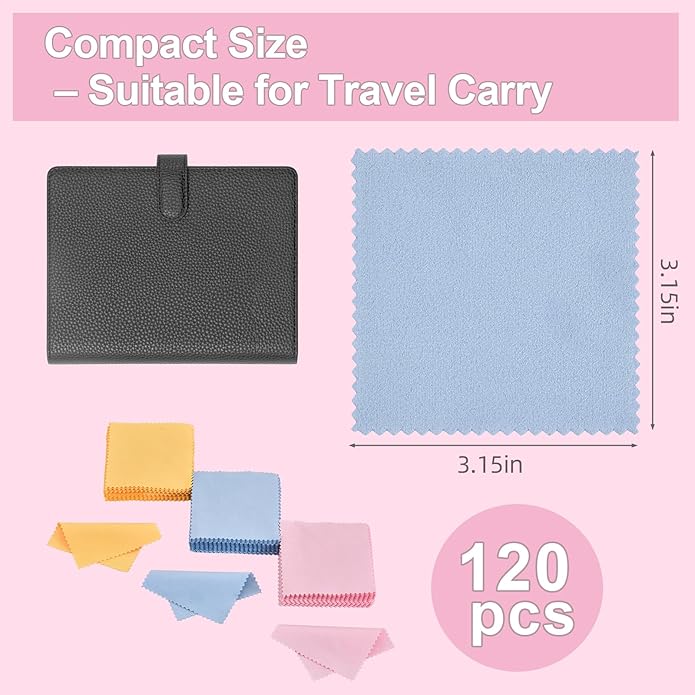 120 PCS Jewelry Cleaning Cloth - 3.15 x 3.15 Inches, Small Polishing Cloths for Jewelry, Sterling Silver, Gold, Brass, Platinum, Silver Cleaner Polish Cloth - 3 Color Mixed (Yellow, Blue, Pink)