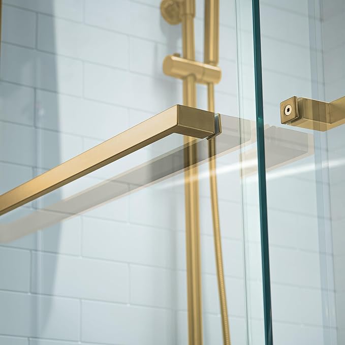 Woodbridge Frameless Shower Doors 56-60" Width x 76" Height with 5/16"(8mm) Clear Tempered Glass, 2 Ways Opening & Double Sliding in Brushed Gold Finish