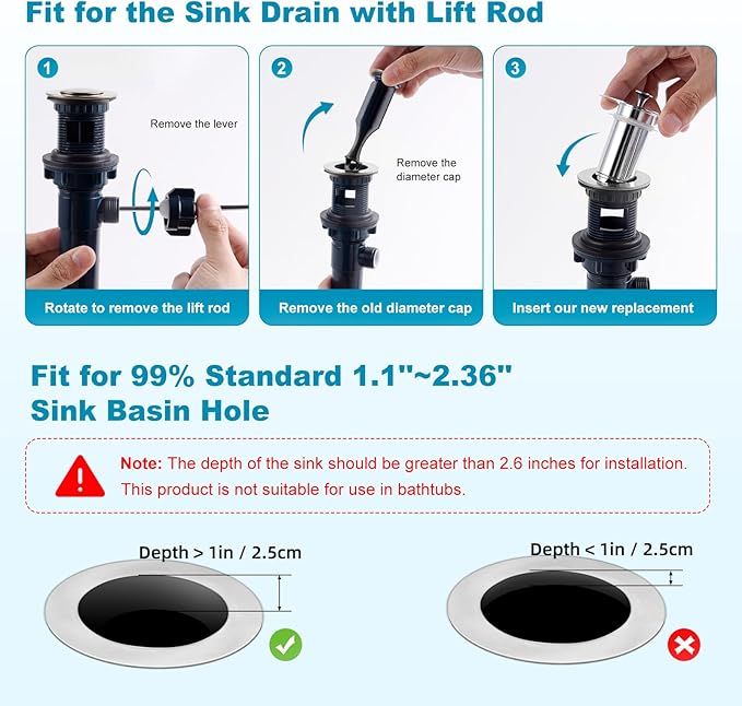 Universal Bathroom Sink Drain Strainer Hair Catcher Upgraded with Visible Top Stainless Basket, 3 in 1 Pop Up Sink Stopper for 1.1''~2.36'' Sink Basin Hole, Chrome