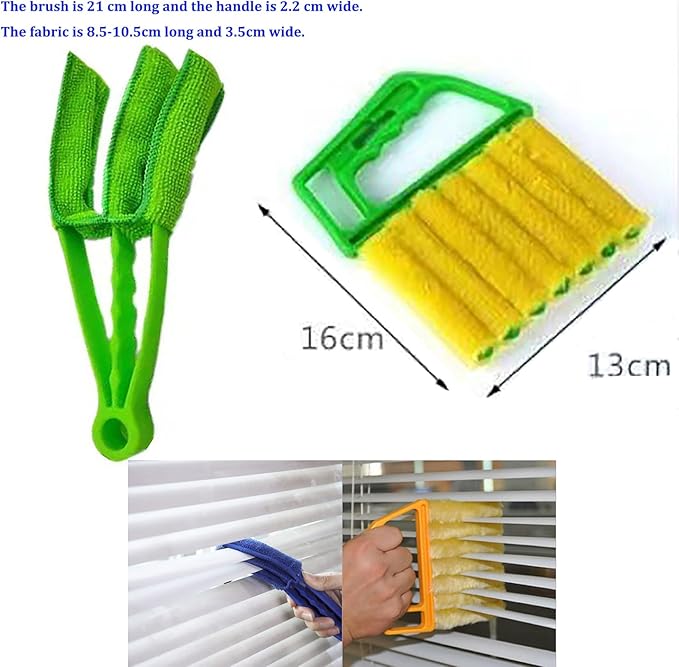 Blind Cleaner Duster Tool, 7 Finger & 3 Finger Window Venetian Blind Brushes, Washable Mini Cleaner Brush, Venetian Blinds Duster Brush for Window & Air Conditioner Fan, 2 Pack, Blue, PP+Microfiber