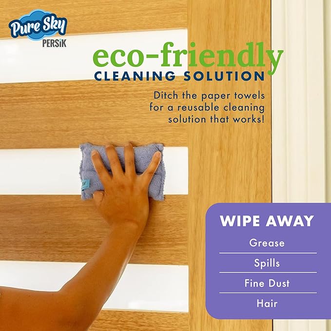 Pure-Sky Ultra-Microfiber Cleaning Sponge – Kitchen, Household and Dish Sponges – JUST ADD Water No Detergents Needed – Heavy Duty for Removing Stains in The Cracks, Tubs, Sinks