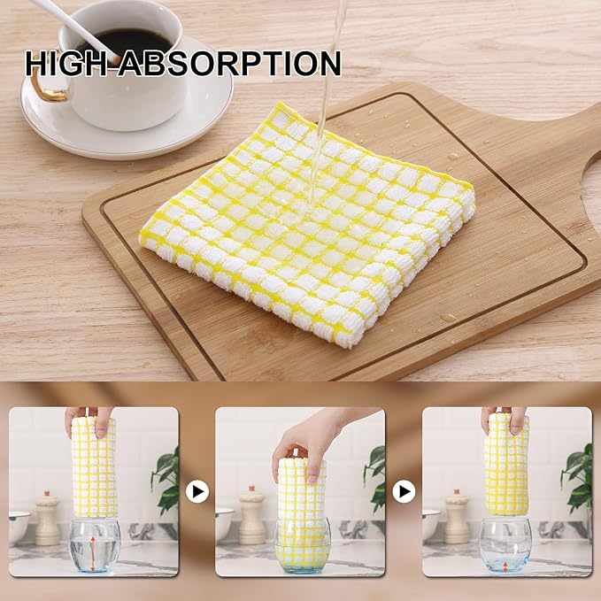 Kitinjoy Cotton 12 Pack Terry Kitchen Dish Cloths, 12 x 12 Inches Super Soft and Absorbent Dish Rags, Quick Drying Dish Towels for Washing Dishes, Yellow