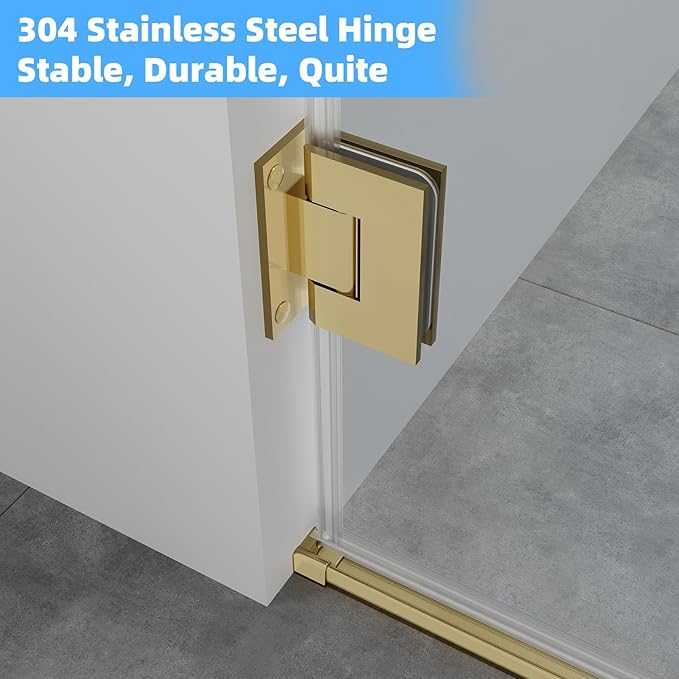 Pivot Shower Door, Adjustable Width 58.5-60" W x 76" H Hinged Shower Glass Door with 3/8" (10mm) Clear SGCC Tempered Glass with Nano Easy-Clean Coating, L01 Brushed Gold