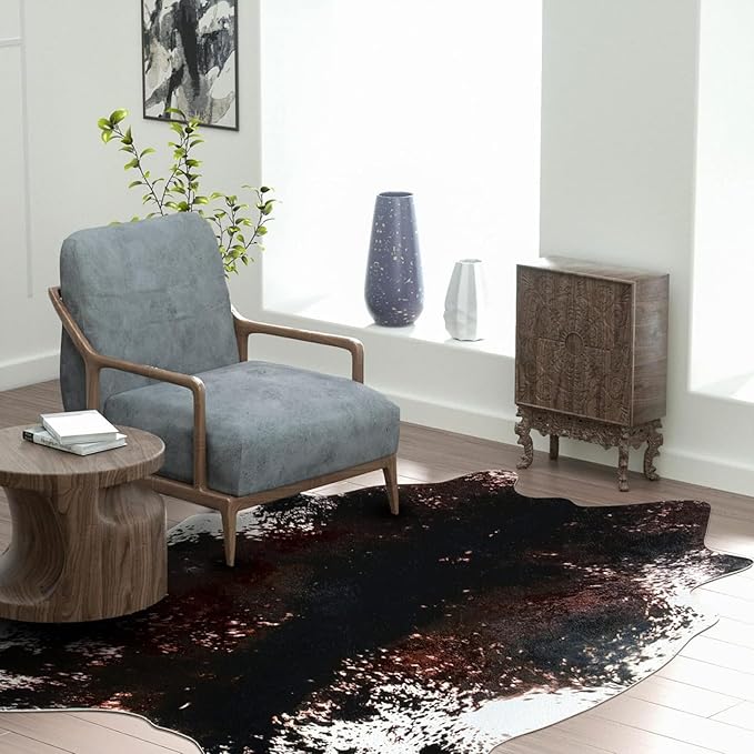 MACEVIA Faux Cowhide Rug Cute Cow Print Rug Animal Area Carpet Western Decor for Living Room Bedroom Non-Slip 59" L x 47.2" W(4.9ft x 3.9ft)