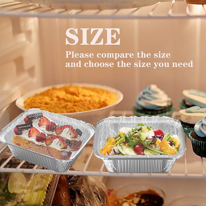 50 Pack 2 lb Rectangular Disposable Aluminum Foil Pan 32 oz Take Out Food Containers with Clear Plastic Dome Lids, for Catering, Baking, Roasting Food