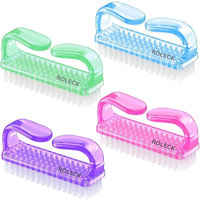 4 Pcs Nail Brush for daily Use - 4 Different Kinds of Fingernail brush with Plastic Handle Nail brush for cleaning Fingernails - Easy to use Nail Scrub brush - Nail Cleaner Nail brushes for Hands Feet