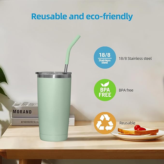 20 oz Stainless Metal Straws for 20 oz Stanley Tumbler, 6Pcs Reusable Straight Long Steel Straws with 12 Silicone Tips and 2 Straw Cleaning Brushes (6Color2, 20oz)