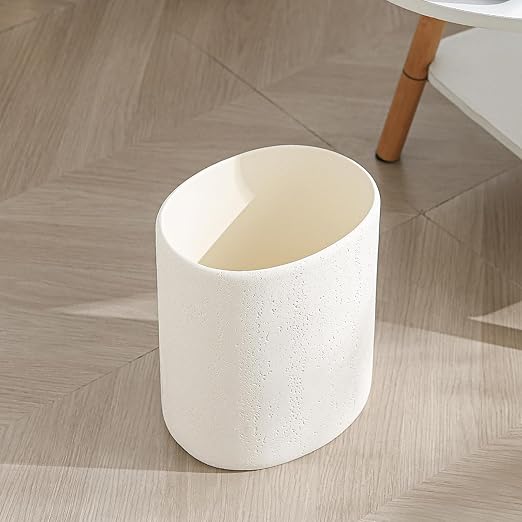Trash Can, 1.6 Gallon Small Bathroom Trash Can, Simple Oval Stone Look Garbage Bin, Decorative Waste Basket for Kitchen Office, Home Decor, Bedroom, Living Room White