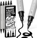 ARTISTRO 5 Black Acrylic Paint Markers - Paint Pens for Drawing, Brush + Fine Tips - For Fabric, Rock, Glass, Wood, DIY, Eggs - Art & Craft Supplies for Adults, Teens, Kids - Easter Basket Stuffers