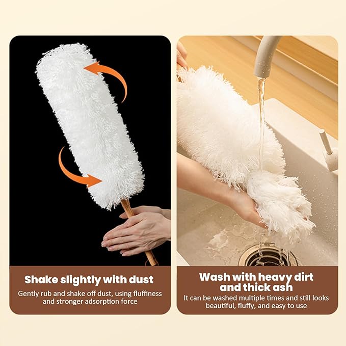 Dusters for Cleaning 20in Static Fluffy Lambswool Duster with Wood Handle Bendable Washable Cleaning Tools for Ceiling Fan Window Computer Shelves Lambswool Duster Wool Dusters for.