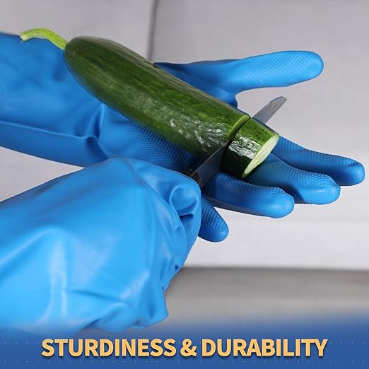 BOOMJOY Nitrile Cleaning Gloves, Heavy Duty Dishwashing Gloves, Reusable Medium Gloves for Kitchen, Bathroom, Gardening, Working, Pet Care - Blue, 3 Pairs, Size M