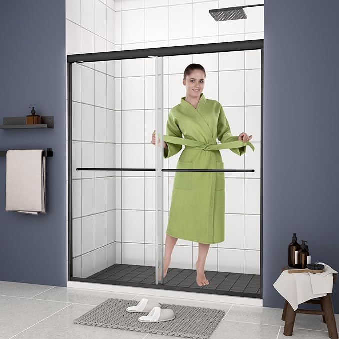 Bypass Glass Shower Door 50-54" W x 70" H with 1/4" Clear SGCC Tempered Glass, Semi-Frameless Double Sliding Shower Door, Easy to Clean, Easy to Install, Matte Black