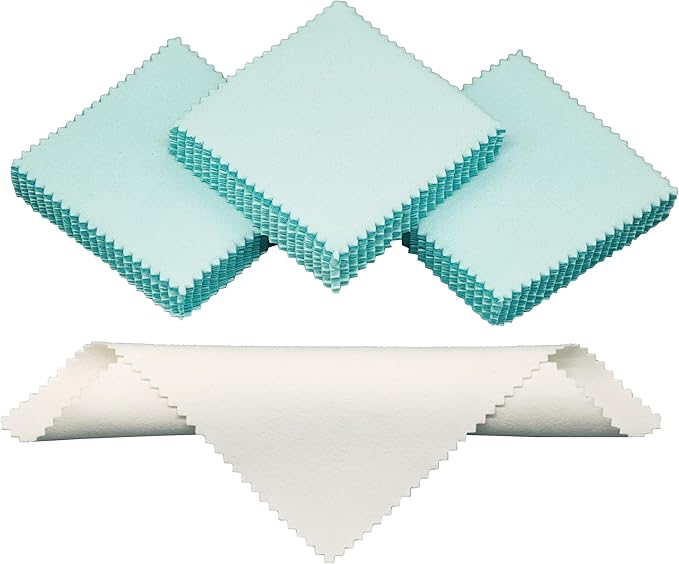 30PCS Jewelry Polishing Cloths for Sterling Silver, Gold & Platinum – Travel Jewelry Cleaner & Tarnish Remover Cleaning Care Wipe Cloth– Aqua Blue 3"x3" + 2 Large 5.8"x5.8" Cloths
