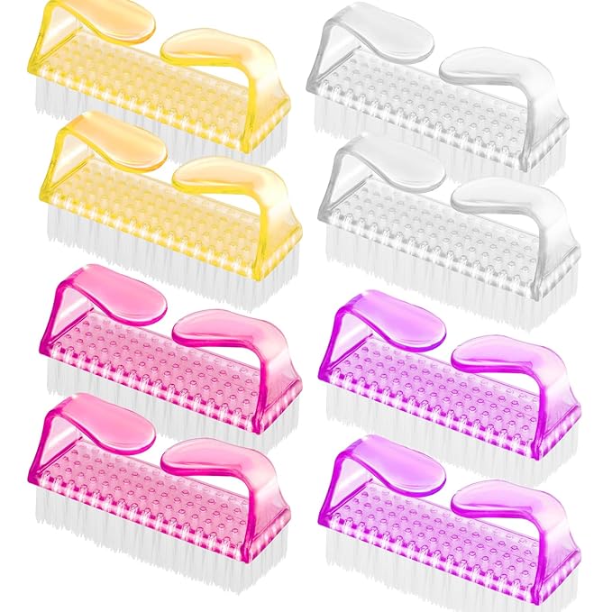 8Pcs Nail Brushes for Cleaning Fingernails, Handle Grip Nail Scrubber Brush, Manicure Tools Scrub Brushes Kit, Toenail Brush To Clean Under Nails Pedicure Foot Small Brush Women Men (4 Colors)