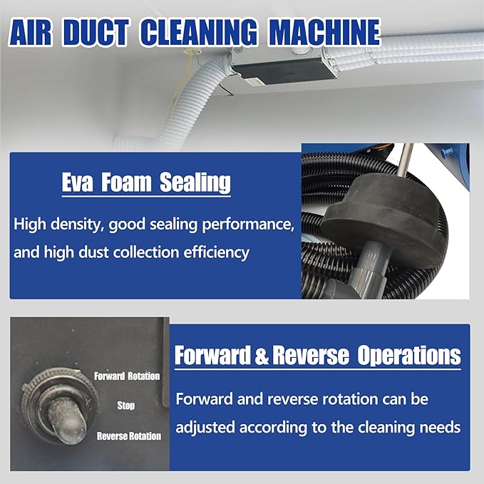 TECHTONGDA Air Duct Cleaning Machine for Fresh Air Pipe Cleaning & Suction, Rotary Brush Duct Pipe Cleaning Machine with Transformer 110V/220V, Vent Cleaning Tool, Applicable Pipe Diameter 1.97"-7.87"