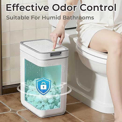 Spreezy Bathroom Trash Can with Lid 2 Pack (3.6 Gal & 2.4 Gal), Small Garbage Bin with Pop-Up Lid, Dog-Proof Waste Basket, for Kitchen, Bedroom, Office, Living Room, White