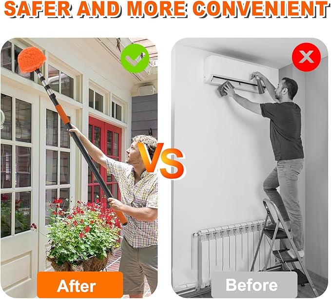 20FT Reach Cobweb Duster with Extension Pole, High Ceiling Long Duster with 3-12FT Telescoping Pole, Spider Web Brush for Indoor Outdoor Use
