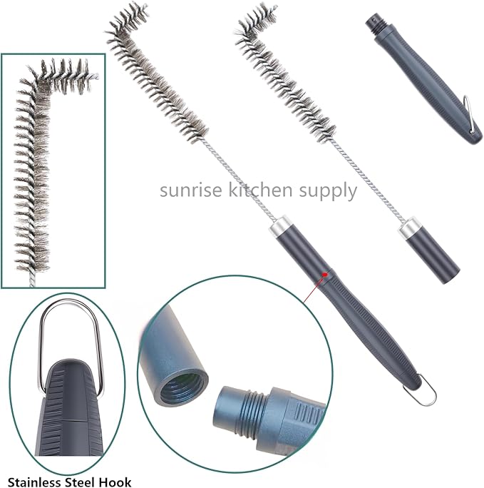 SUNRISE Fryer Brush with Long Handle (Stainless Steel with Plastic Handle, L, Single, and Double Brush)