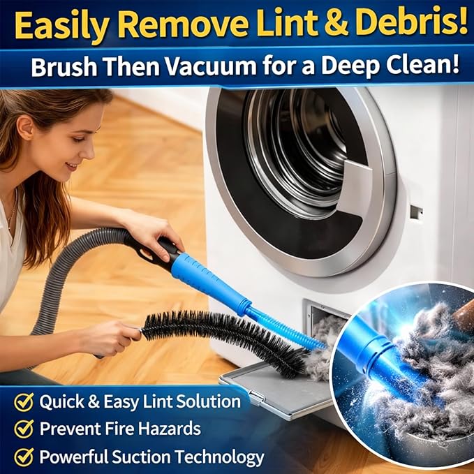 2026 Upgraded Dryer Vent Cleaning Kit for Vacuum, Universal Dryer Lint Vacuum Attachment with Long Flexible Hose & Brush, Dryer Lint Vac Attachment for Quick Lint Removal, for Vacuum Cleaners (Purple)
