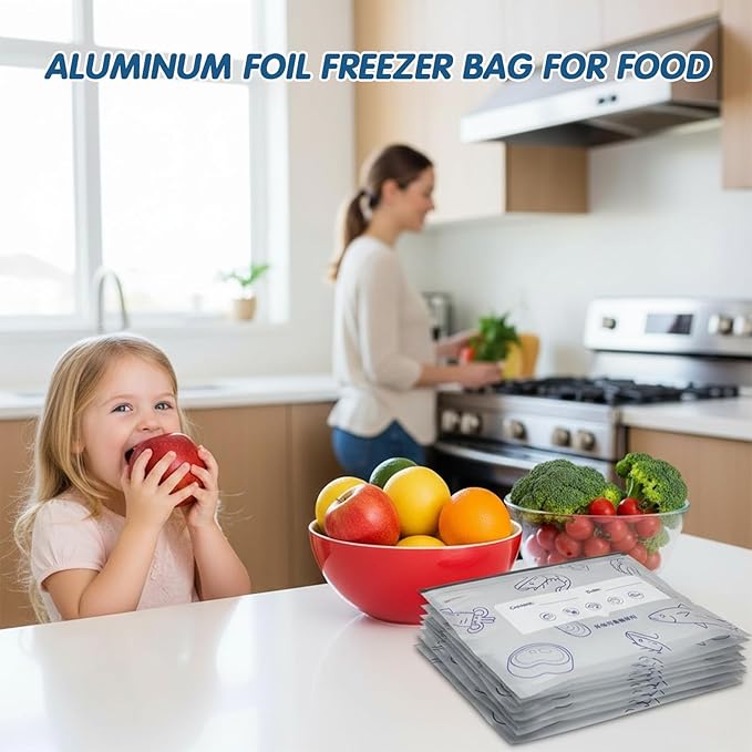 30PCS Reusable Aluminum Foil Sealable Storage Bags, Aluminum Foil Freezer Bag for Food, Stand Up Foil Storage Bags with Label and Zip Lock for Vegetable Fruit Meat (10*S+10*M+10*L)