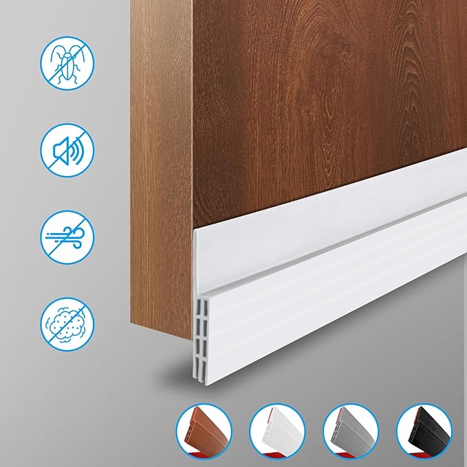 Ainiv Door Draft Stopper Under Door Seal, 2" W x 39" Cutable Soundproof Door Seal, Adhesive Under Door Sweep Weather Stripping Soundproof Kit, Under Door Draft Stopper Seals Anti-Collision-White