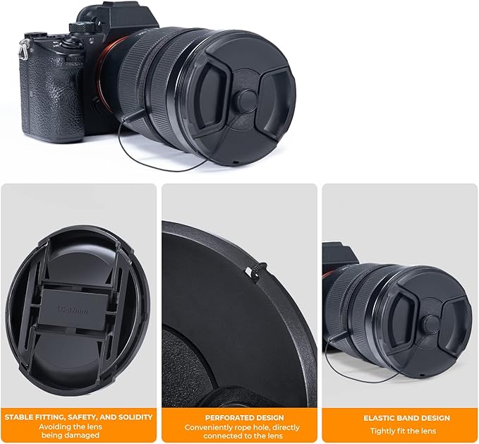 K&F Concept 55mm Lens Cap, 9-in-1 Center Pinch Lens Cover + Anti-Loss Keeper Leash + Microfiber Cleaning Cloth Kits Compatible with Nikon, Canon, Sony, Fujifilm Camera Lenses