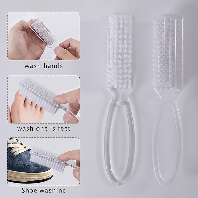 Yebeauty Nail Brush Fingernail Cleaner, 4 Pack Hand Scrub Cleaning Brush Plastic Hand Finger Toes Scrubbing Brush, Pedicure Nail Scrubber,Clear