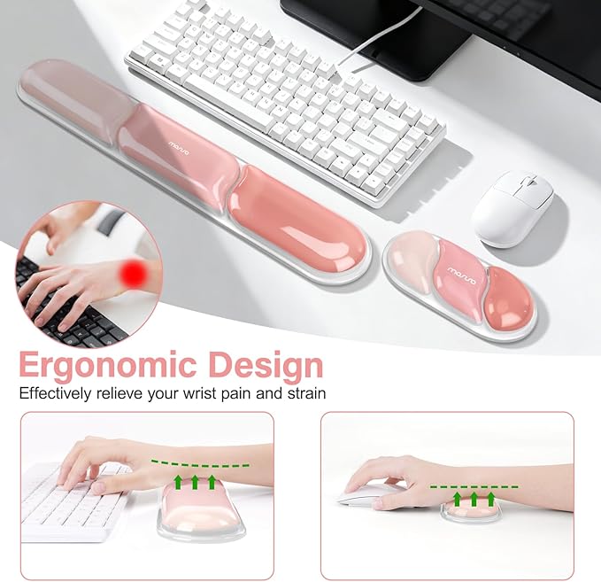 MOSISO Gel Keyboard Wrist Rest&Wrist Support for Mouse, Streamlined Ergonomic Soft Cooling Gel Mousepad Pain Relief Easy Typing Pad Non-Slip Computer Laptop Home/Office, Peach Fuzz