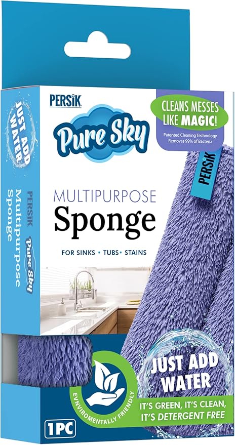 Pure-Sky Ultra-Microfiber Cleaning Sponge – Kitchen, Household and Dish Sponges – JUST ADD Water No Detergents Needed – Heavy Duty for Removing Stains in The Cracks, Tubs, Sinks