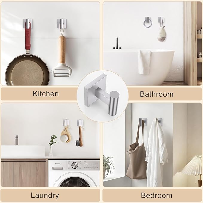 Towel Ring Set 4 Piece Bathroom Hardware Set Includes Towel Ring 2 Towel Hooks and Toilet Paper Holder Stainless Steel Wall Mounted (Brushed Nickel)