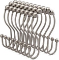 Shower Curtain Hooks Rust Proof Shower Curtain Rings, Smooth Glide Double Hook Shower Curtain Hooks,Shower Hooks for Shower Curtain Matte Nickel Shower Rod Hooks Shower Curtain Hangers 12Pcs
