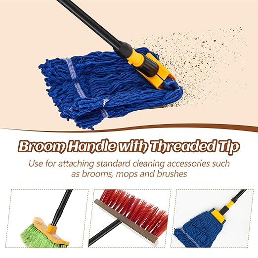 6 Pcs Fiberglass Broom Handle Replacement Handle Broom Stick Pole with Threaded Tip for Commercial Cleaning, 1" Dia x 48" Long, Black