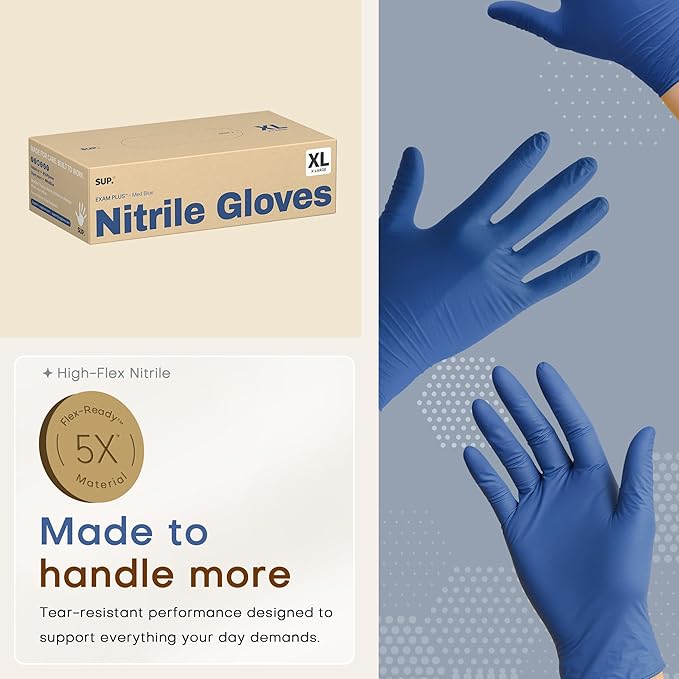 SUP Powder-Free Nitrile Exam Gloves, 100 Count Food Safe Latex-Free Medical Non-Sterile Cooking Disposable Glove, Blue