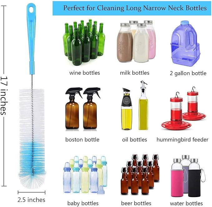 ALINK 8-Pack Bottle Cleaning Brush Set - Long Handle Bottle Cleaner for Washing Narrow Wine/Beer Bottle, Thermos, Hummingbird Feeder, Sport Well, Plus Kettle/Straw Brush