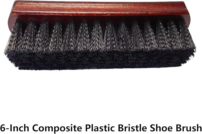 Shoe Cleaning Brush Set of 2 Brushes with Horsehair and Nylon Bristles, 6" Concaved Handle for Premium Grip, Wooden Sneaker Brush for Leather, Boot, Canvas, Sneaker, Textile