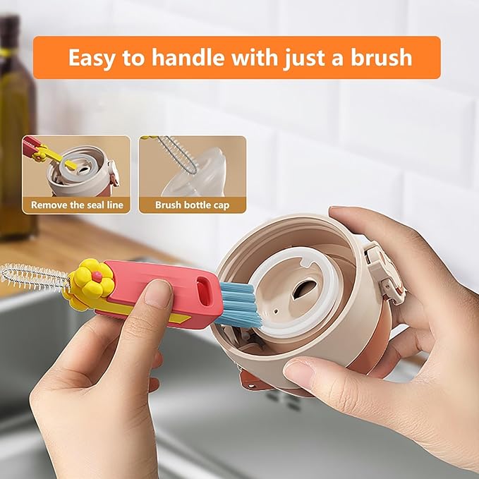 3-Pack Cleaning Brushes - Deep Clean Bottle Necks, Straws & Cup Lids, 3-in-1 Tight Space Scrubber for Water Bottles, Travel Mugs, Home Kitchen&Office. Dishwasher Safe