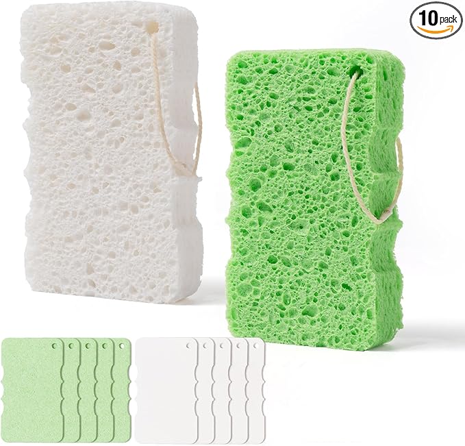 100% Natural Compressed Cellulose Bath Shower Loofah Travel Pack(5.2x3.2x1 inches) Foam Sponge Body Wash Puff– Gentle Scrubber Exfoliator Eco-Friendly, and Efficient Cleansing Solution (10 Pack)