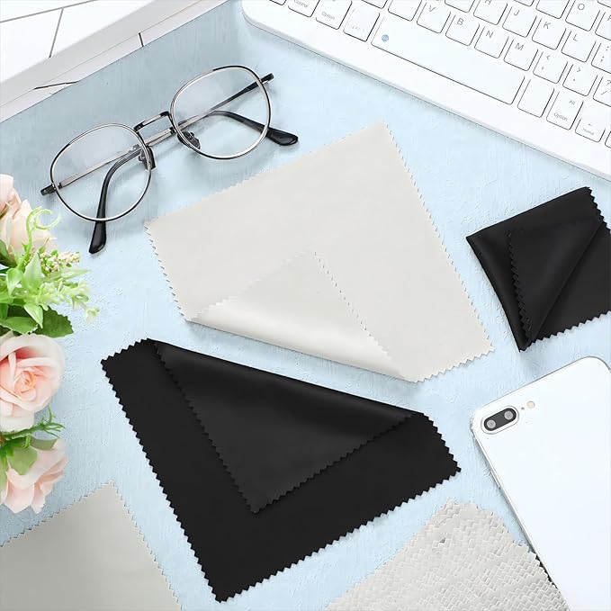 Sumind 100Pcs Eyeglass Cleaning Cloth Bulk 5.5 in Microfiber Glass Cleaning Cloths Eye Glasses Cleaner Wipes Microfiber Cloth for Glasses Phone Camera Lenses Screen Delicate Surfaces(Gray and Black)