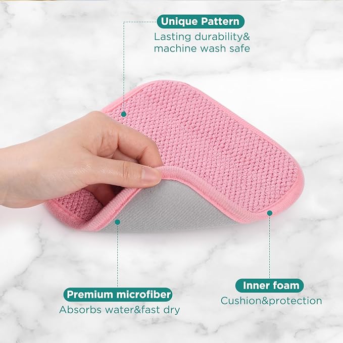 Microfiber Dish Drying Mat, Super Absorbent Kitchen Dish Drying Pad, Reversible for Countertop, 7*7 inch Pink