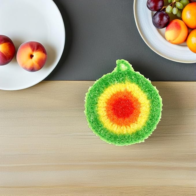 Garneck 5Pcs Dishwashing Towels Set Reusable Polyester Kitchen Cleaning Cloths Soft Round Dish Sponges Cleaning Scrubber with Hanging Loop for Dishes