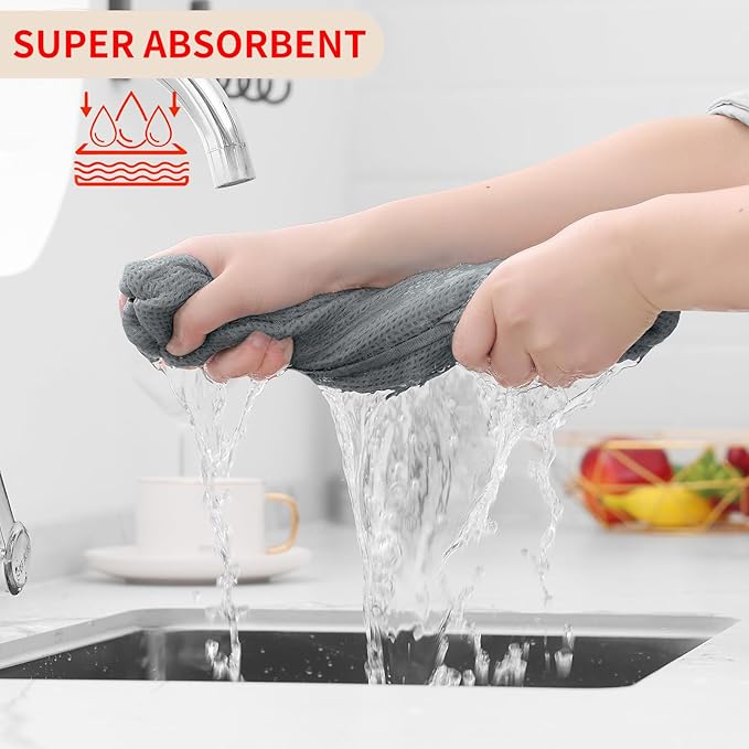 Homaxy 100% Cotton Waffle Weave Kitchen Dish Cloths, 7-Pack Ultra Soft Absorbent Dish Towels, Quick Drying Dish Rags, 12 x 12 Inches, Grey