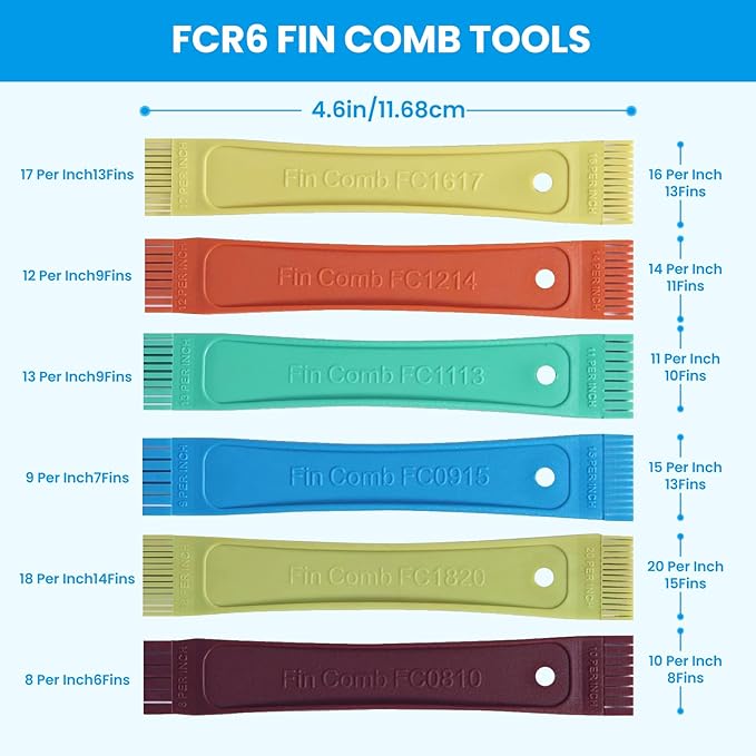 10PCS Air Conditioner Fin Comb Cleaner kit AC Coil Cleaning Brush 5 Different Fin Combs Condenser Fin Straightener AC Evaporator Comb Radiator Repair Clean Tool (10)