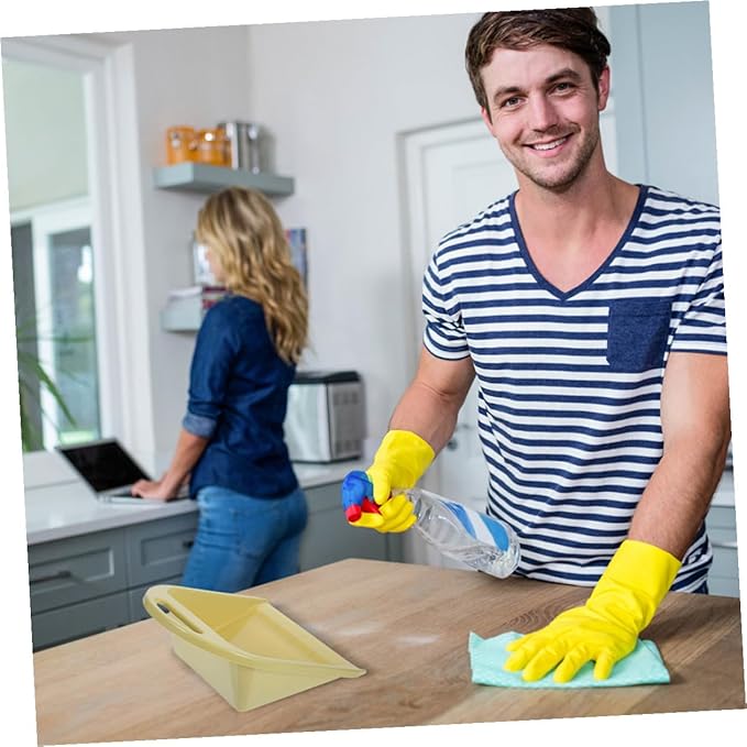 TOYANDONA 2pcs Small Handheld Dustpans with Handle, Ergonomic Trash Scoops in Lime Yellow for Home and Office Desk Cleaning