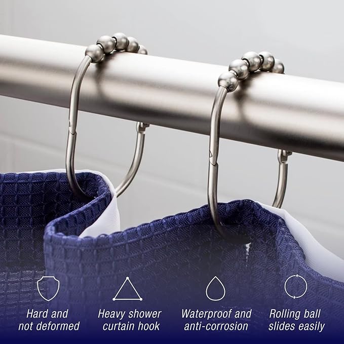 2 Lb. Depot Wide Shower Curtain Rings - Set of 12 Easy Glide Rollers with Polished Nickel Finish - Stainless Steel Shower Hooks for Straight and Curved Rods - Decorative and Durable for Any Bathroom